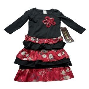 Mustard Pie Black Red Tiered Ruffle Dress Size 2